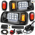 12V Deluxe Club Car DS LED Light Kit, for 1993-UP DS Gas&Electric, Golf Cart Headlight Taillight Kit with Wire Harness Turn Signal Kit Horn Brake Pad, Golf Cart Street Legal Light Kit