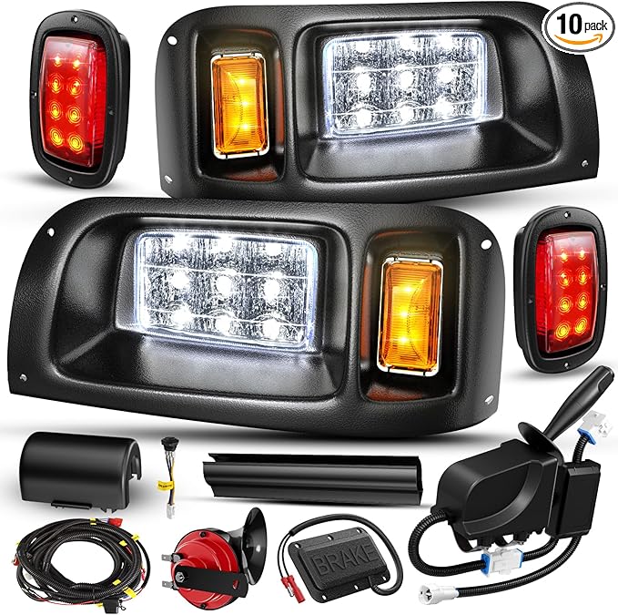 12V Deluxe Club Car DS LED Light Kit, for 1993-UP DS Gas&Electric, Golf Cart Headlight Taillight Kit with Wire Harness Turn Signal Kit Horn Brake Pad, Golf Cart Street Legal Light Kit