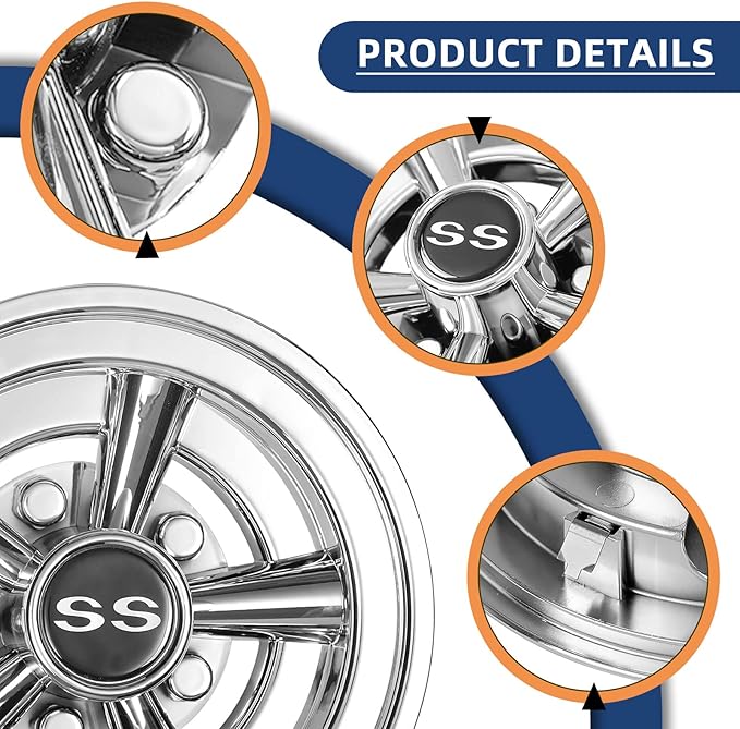 NOKINS Golf Cart SS Wheel Covers Hub Caps for Most Golf Carts 8 inch(Set of 4)