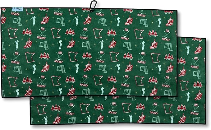 Pin Hunters Minnesota Hockey Fan Microfiber Golf Towel | Premium Waffle Towel with Clip | Large 31"×15.5" Towel for Golf Bags | Accessories for Men | Fun Gift for Husband | Custom Sports Design