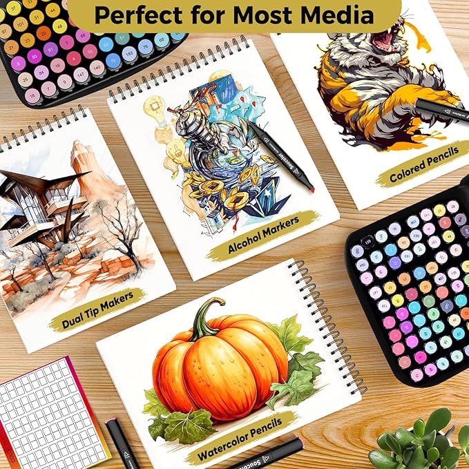 Soucolor 100 Sheets Marker Paper Pad, 73lb/120gsm Drawing Paper Spiral Sketch - Image 6