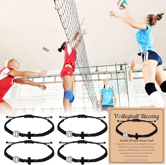 Tondiamo 12 Set Christian Cross Balls Bracelets Gifts Adjustable Baseball Volleyball Softball Woven Jewelry Charm Bracelets with Inspirational Cards for Team Gifts Sports Lover