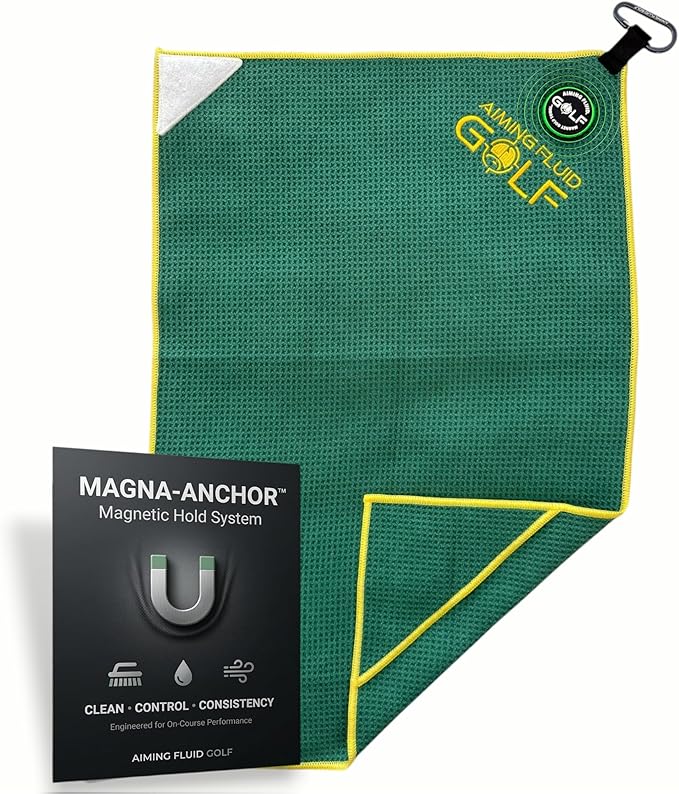 Multi-Function Magnetic Golf Towel I Wash Pocket I Magna-Anchor Technology I Waffle Pattern I Scrub Pad I (16" x 24" Blue Magnet) (Augusta, 16" x 24" Stubby)
