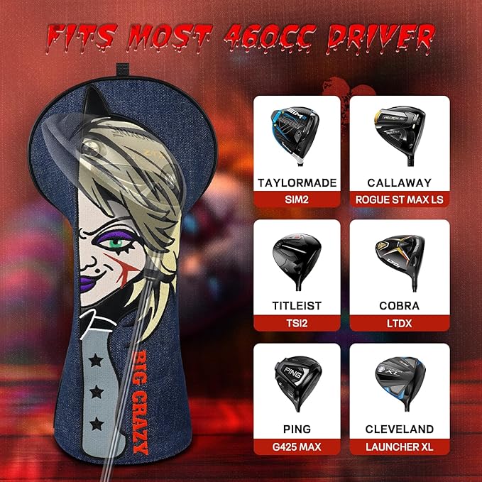 Big Crazy Golf Headcovers - Funny Golf Club Covers - Driver Headcover with Tour Grade PU Leather - Golf Driver Headcover, Waterproof Golf Head Covers, Soft Lining Golf Gift