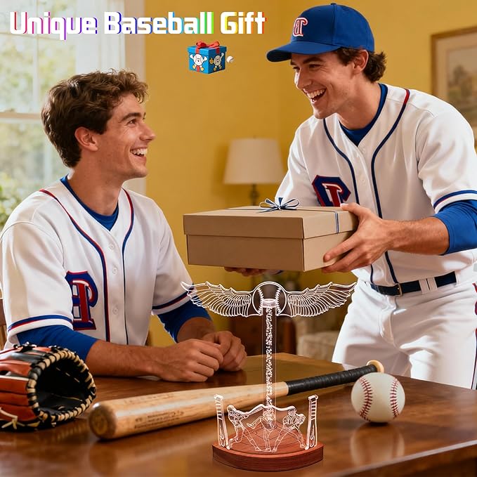 CoolGift Mart Light Up Baseball Ring Holder with Necklace Stand, Acrylic Display with Multiple Color Modes and Brightness Adjustment Function with Remote Control, Gifts for Baseball Enthusiasts