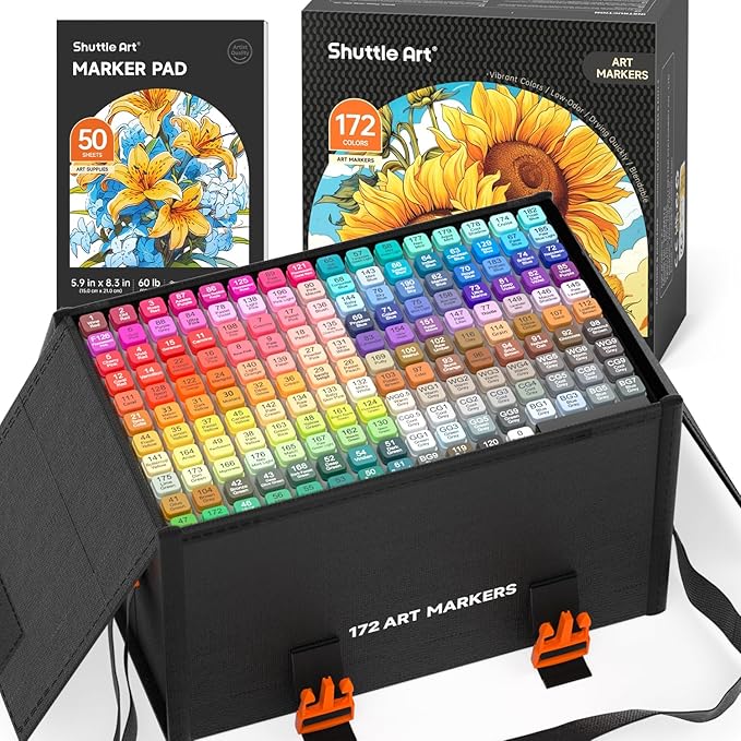 Shuttle Art 172 Colors Dual Tip Alcohol Based Art Markers, 171 Colors plus 1 by ShuttleArt