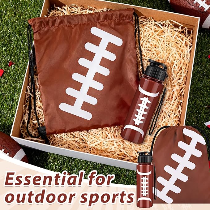Olgaa 12 Pcs Football Party Favors Include 6 Pcs Water Bottle 20 oz 6 Pcs Drawstring Bag Sports Themed Reusable Drink Bottles Bulk Accessories for Players Lovers Team Gifts (Football)