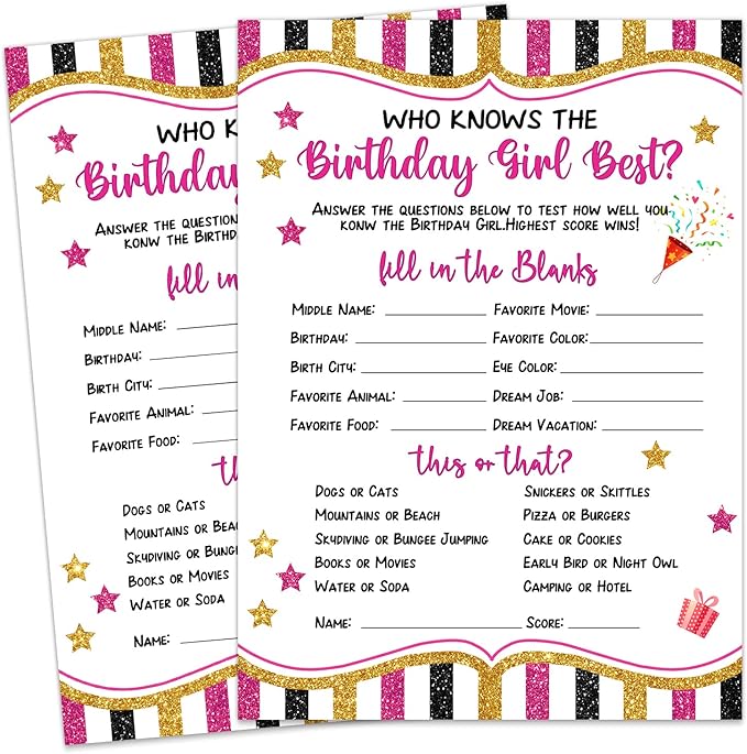 20 Pieces Who Knows The Birthday Girl Best Game Cards by ALodr