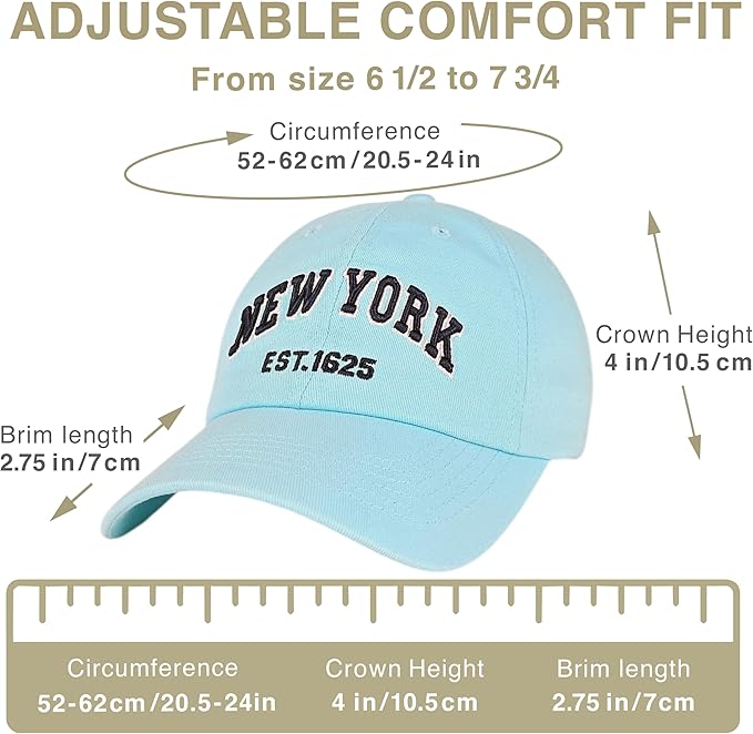 Elidan NY Dad Hat New York EST.1625 Cotton Cap, Adjust Buckle Strap, Unstructured Low-Profile NY Baseball Cap for Men & Women