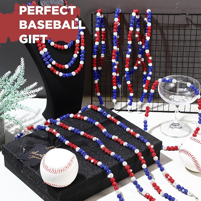 Landical 12 Pcs Bling Baseball Necklace Ice Beaded Baseball Necklace Cool Gifts Bulk for Team Players Lovers Fans
