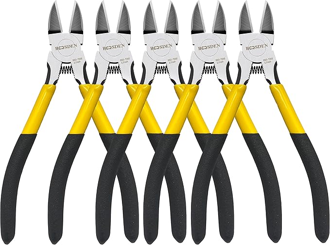 Wire Cutters 5 Pack, 6 inch Flush Cutters, BOOSDEN Spring Loaded Cutting Pliers by BOOSDENMakingYourLifeEeasier