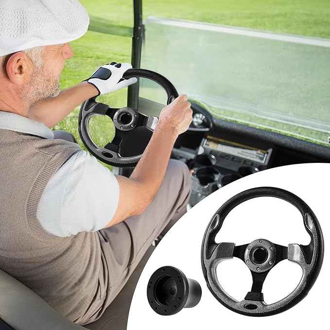 Golf Cart Accessories Steering Wheel D-bottom and Golf Adapter for Club Car PRECEDENT Golf Carts Adapter Skid-(5156black gray)