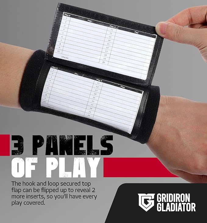 Gridiron Gladiator Wrist Playbook - Play Wristbands for Youth & Adults - Wrist Coach Arm Bands - QB Wristband - Softball Wristbands for Signs