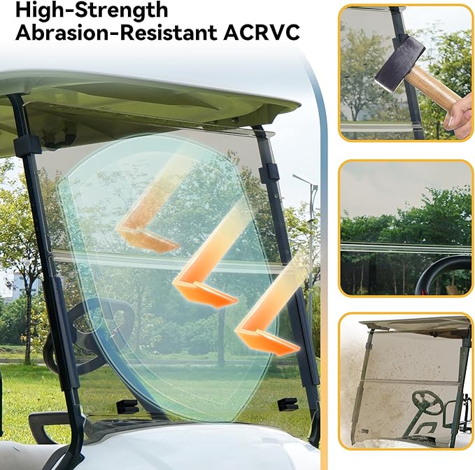Golf Cart 5MM Thicken Tinted Windshield for Yamaha G29/Drive 2007-2016, Acrylic Fold Down Windscreen, Anti-UV, Impact Resistant and Shatterproof