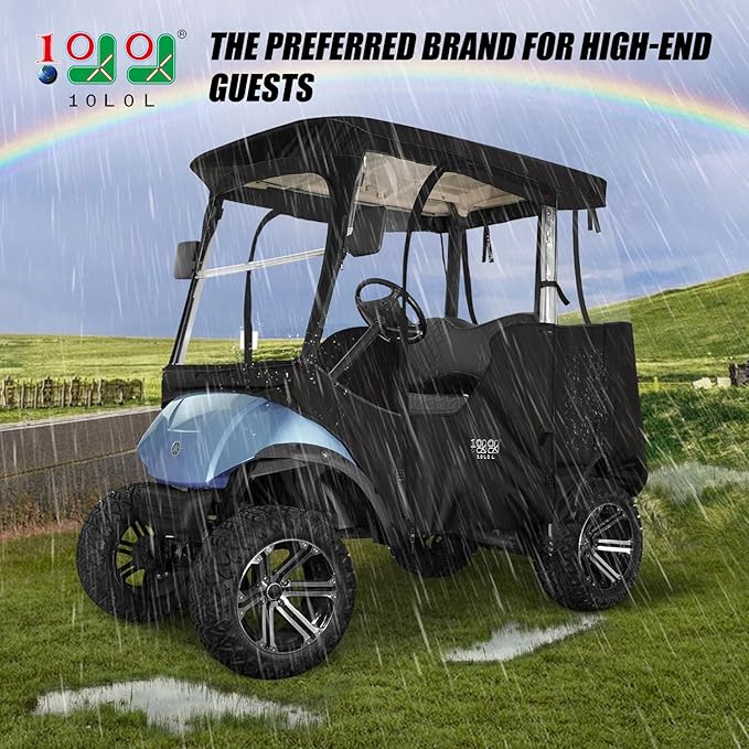 10L0L Heavy Duty Golf Cart Enclosure 600D 2-Passenger Fit for Yamaha G14 G16 G22 G29 Drive 2 Golf Cart Transparent Golf Cart Cover Waterproof Windproof Snowproof - Black