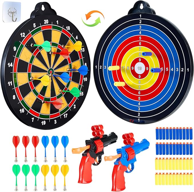 Magnetic Dart Board for Kids-12Magnetic Dart/Sticky Balls Or 2 Toy Gun+40 Foam by moopok