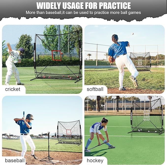 BaseGoal 6'×6' Baseball Softball Practice Net,Baseball Backstop,with Batting Tee,Ball Caddy,for Hitting Pitching Batting Catching with Bow Frame,Bonus Strike Zone,Target,Portable and Foldable