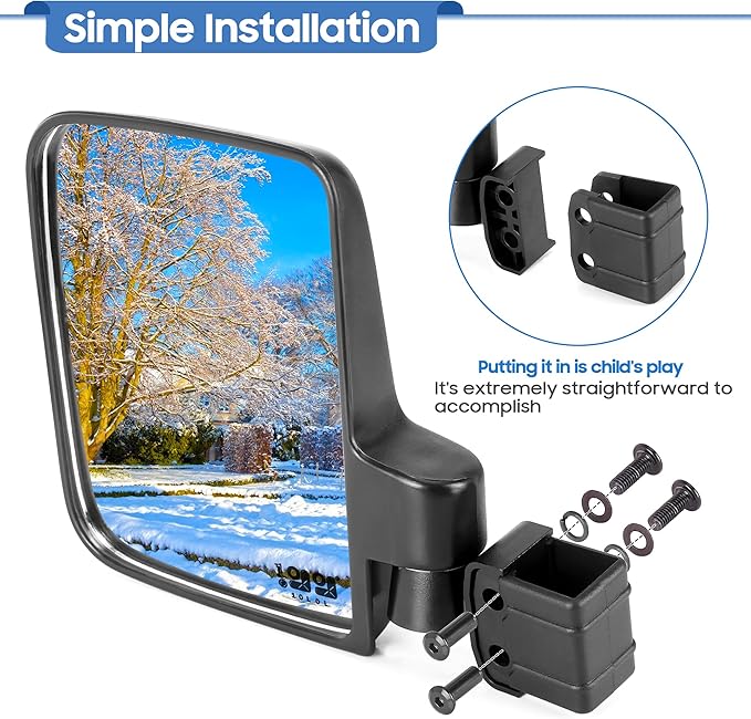 Golf Cart Side Mirrors, No Drilling 180 Degree Rotation & Foldable-HD Shatterproof Glass Mirrors for Golf Cart Club Car EZGO and Other (Multiple Size Clips) (New for 2026)