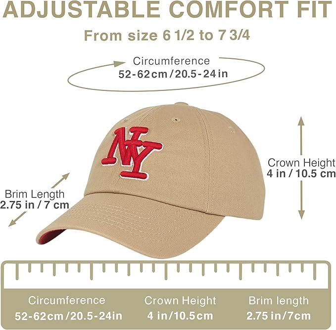 NY 3D Embroidered Cotton Dad Hat – New York Baseball Cap, Adjustable Metal Buckle Strap, Unstructured Low-Profile Style