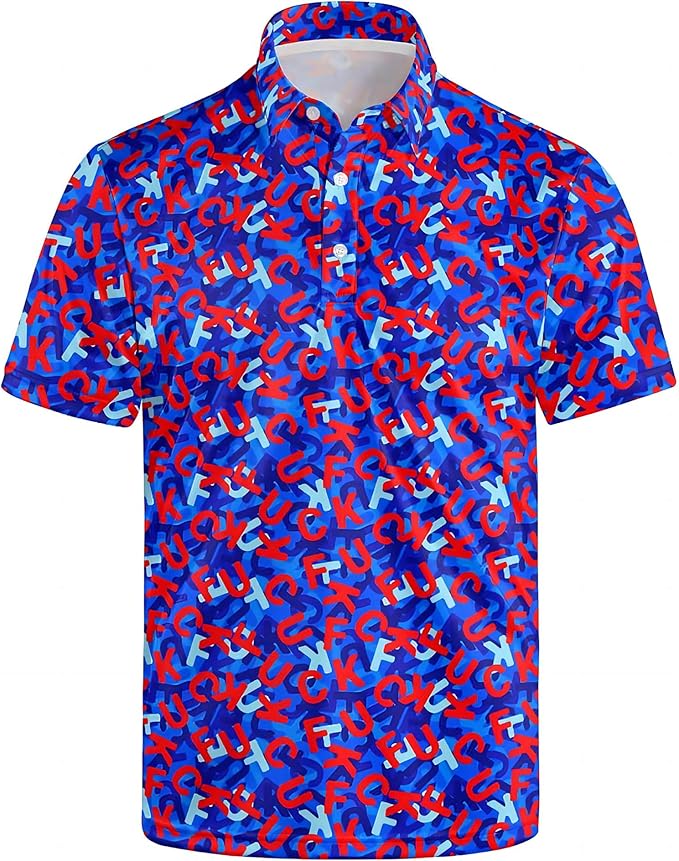 Golf Polo Shirts for Men Funny Print Short Sleeve Golf Shirts Performance Golf Polos