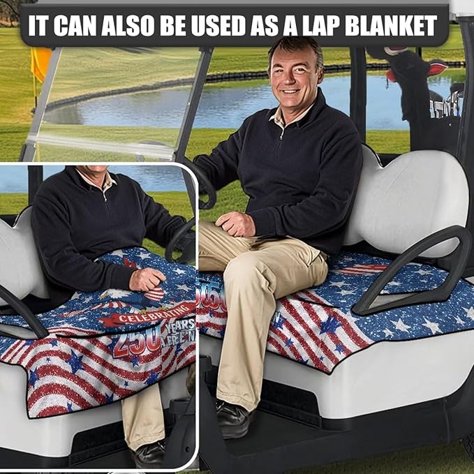 Golf Cart Seat Covers, Universal Golf Cart Seat Towel Blanket with 4 Front Pockets & Nonskid Bottom Fits for Club Car 2 Person Seats Golf Carts