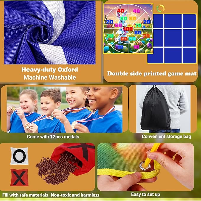 2-in-1 Outdoor Games Large Bunny Egg Bean Bag Toss & Giant Tic Tac Toe 4.5Ft - Image 5