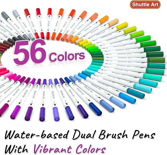 Shuttle Art Dual Brush Marker Pens, 56 Colors Water-based Ink, Dual Tip - Image 3