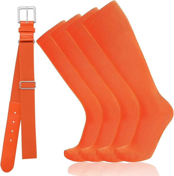 Baseball Socks and Belt Combo for Youth Adult - Softball Sock and Belt for Boys and Girls (2 Pairs of Socks & 1 Belt)
