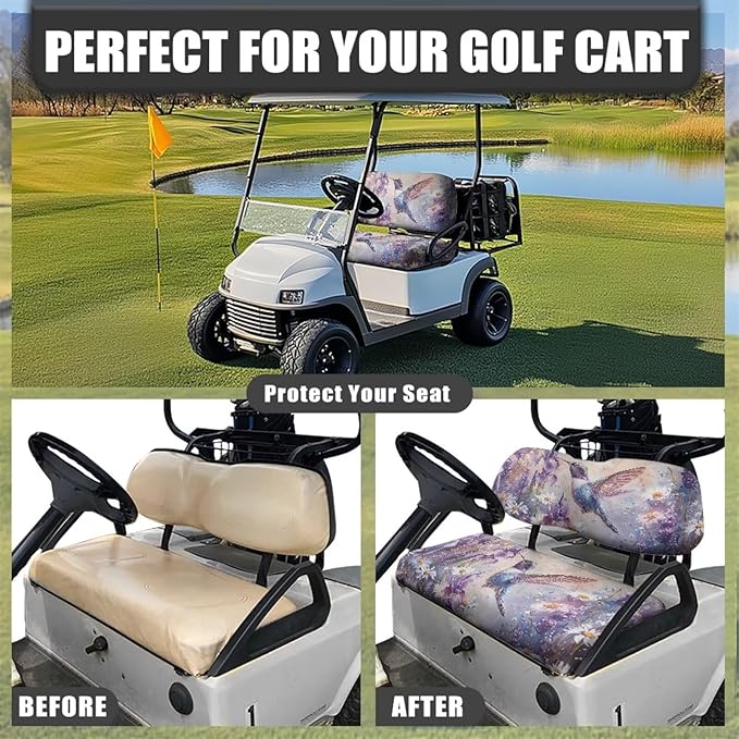 Suobstales Golf Cart Front and Rear Seat Cover Set for EZGO TXT RXV & Club Car DS 2 Passenger, Washable Bench Seat Covers Kit