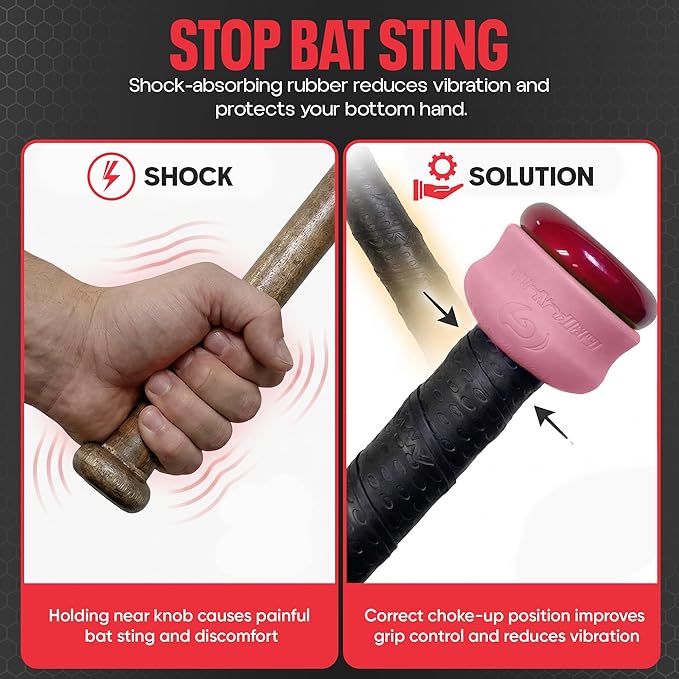 Grip-N-Rip Knob Stacker Choke-Up Ring for Baseball/Softball Bats Provides Choking Up Space & Relief from Bat Sting, Stackable for Custom Fit and Comfort