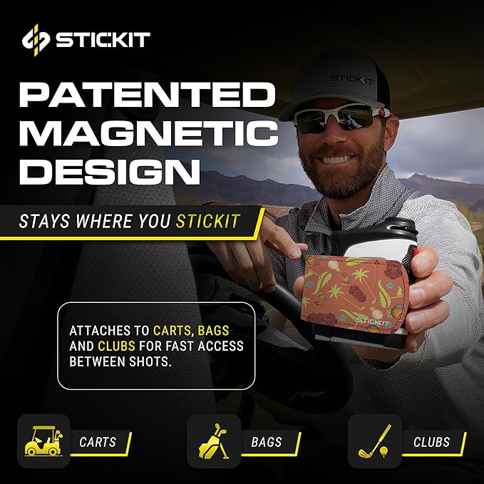 STICKIT Magnetic Rangefinder Strap | Strong Magnet Securely Holds to Golf Carts and Golf Clubs for Easy Access | Slim, Form Fitting, Size Adjustable