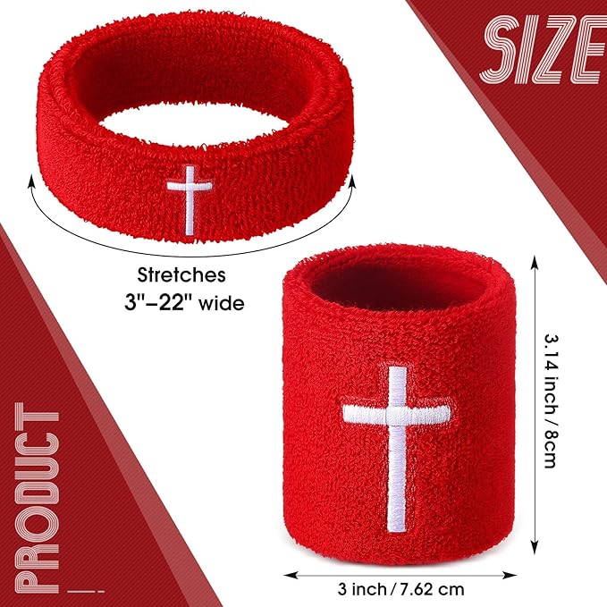 Soulchen 4 pcs Cross Bicep Bands Wrist Bands Christian Arm Sweat Wristbands Absorbent Armband for Men Women Football Baseball Players Sports Activities Supplies