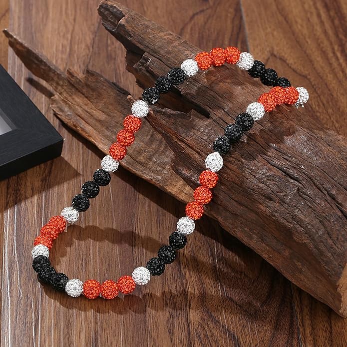 QINJIEJIE Baseball Necklace for Men Glitter Bling Rhinestone Beaded Collection Necklace for Women 16/18in Inspired Sports Jewelry Baseball Chain Cool Gifts for Baseball Players Team Lovers
