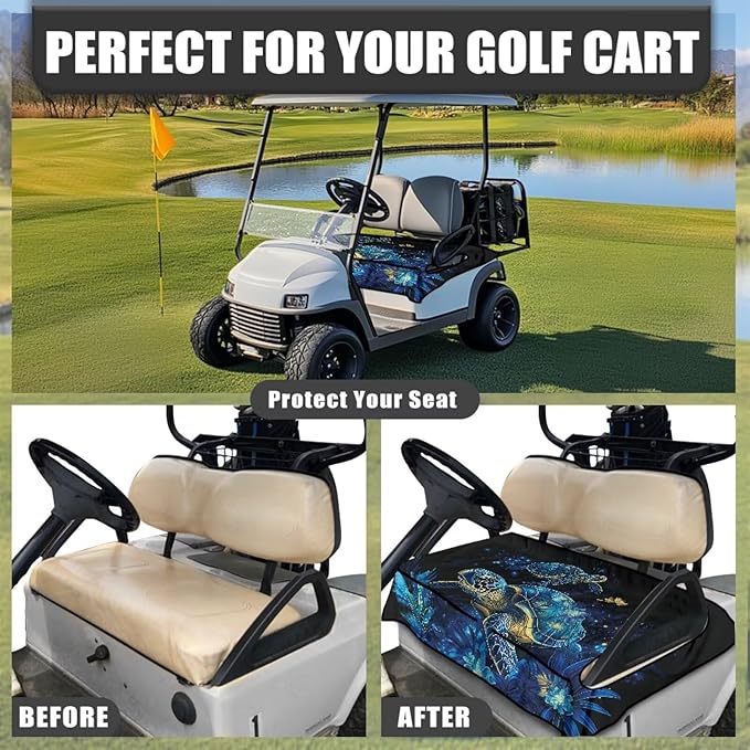 Golf Cart Seat Covers, Universal Golf Cart Seat Towel Blanket with 4 Front Pockets & Nonskid Bottom Fits for Club Car 2 Person Seats Golf Carts