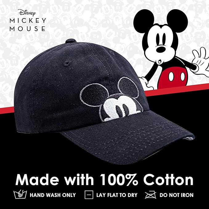 Disney Mickey Mouse Dad Hat, Cotton Adjustable Baseball Cap with Curved Brim