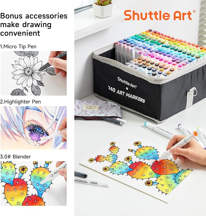 Shuttle Art 240 Colors Alcohol Markers, 239 Colors Dual Tip Art Marker Set Plus - Image 4