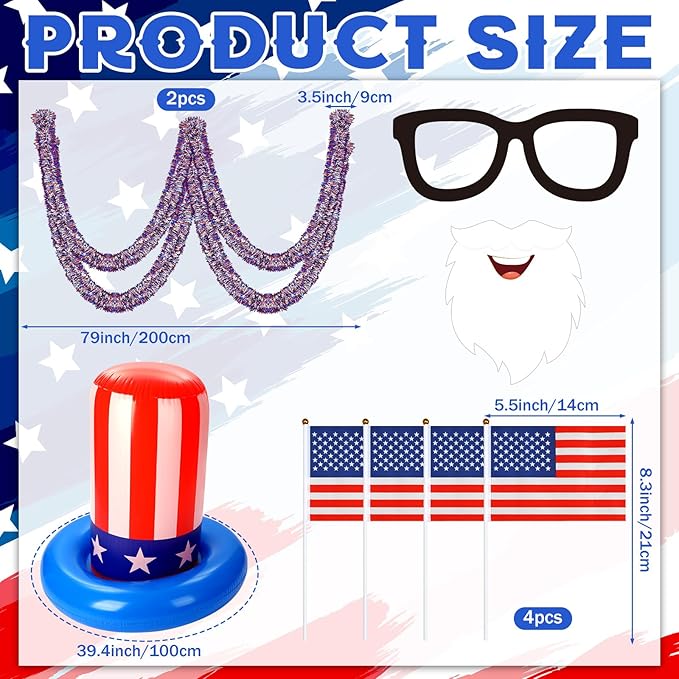 Suncalla 4th of July Golf Cart Decoration Kit Patriotic Parade Golf Cart Decor Including Hat Glasses Beard Flags Garlands Pennant Banner for LOVE USA Independence Day Memorial Day 250th anniversary