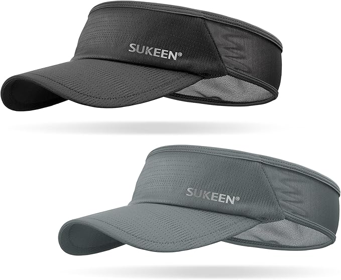 Sukeen 2 Pack Sports Sun Visor Men Women Lightweight Packable Cooling Stretchy Visor Hat for Running, Tennis, Golf