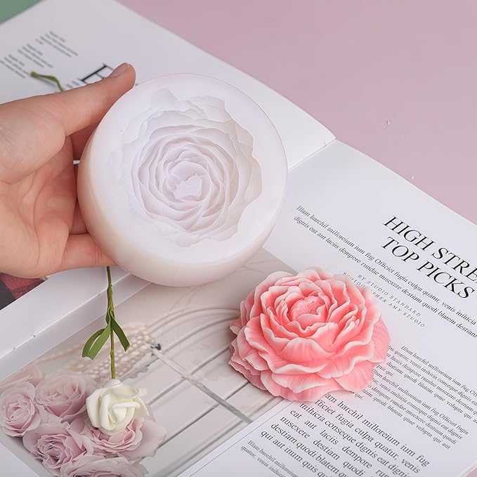 2PCS Peony Rose Flower Candle Silicone Mold Resin Soap Clay Chocolate Jelly - Image 2