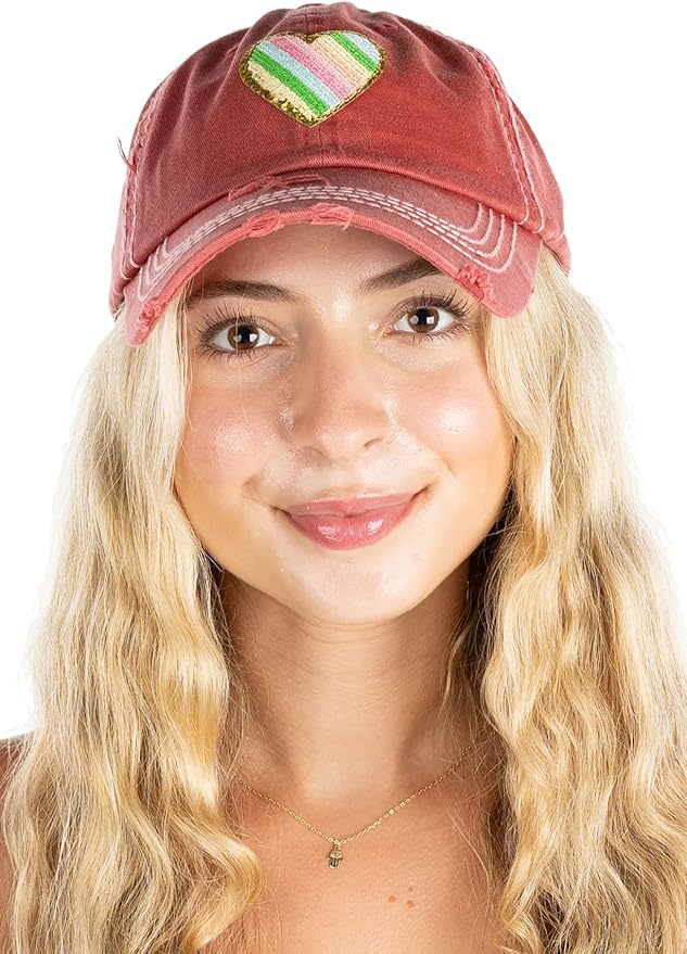Funky Junque Distressed Vintage Baseball Cap - Embroidered Patch Women's Hat - Holiday, Lifestyle & Patriotic Designs