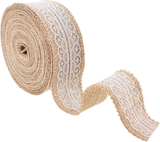 Mandala Crafts Burlap and Lace Ribbon 1.5 Inches Wide Jute Ribbons - Image 4