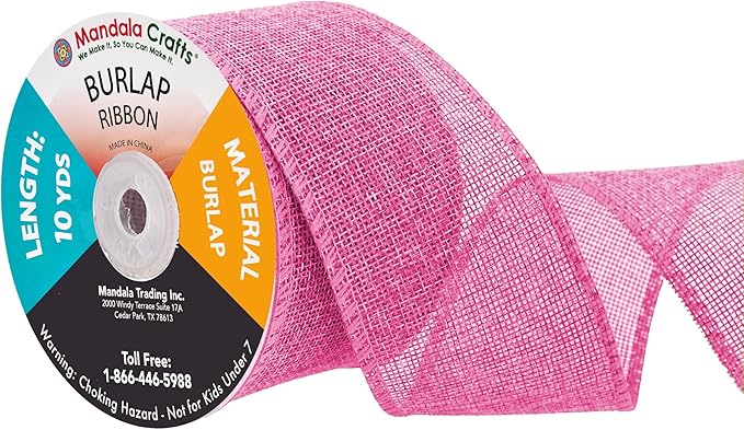 Mandala Crafts Pink Burlap Ribbon 2.5 Inches Wide Jute Ribbons by MandalaCrafts