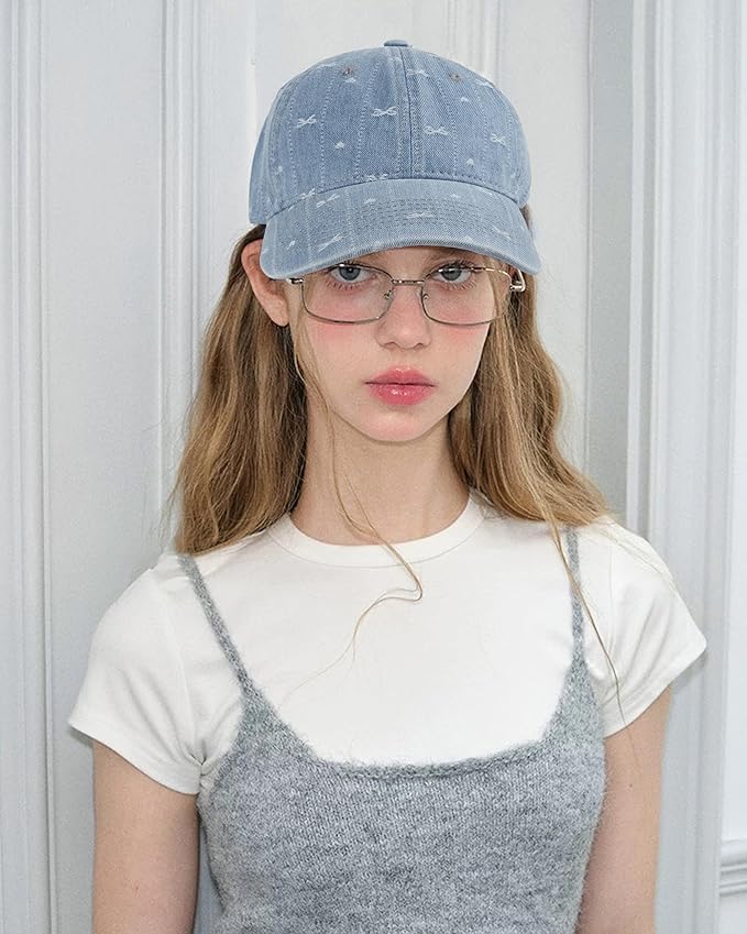 Hoce Fashion Rhinestone Denim Baseball Cap Studded Bling Hat for Women