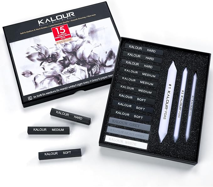 KALOUR 15 Pro Compressed Charcoal Drawing Set by KALOUR
