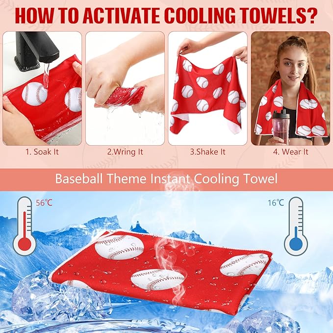 Peryiter 12 Counts Mini Cooling Towel, 30" x 9" Baseball Softball Soccer Golf Sweat Towel, Breathable Chilly Rag, Microfiber Sport Rags for Team Gym Running Coach Gift