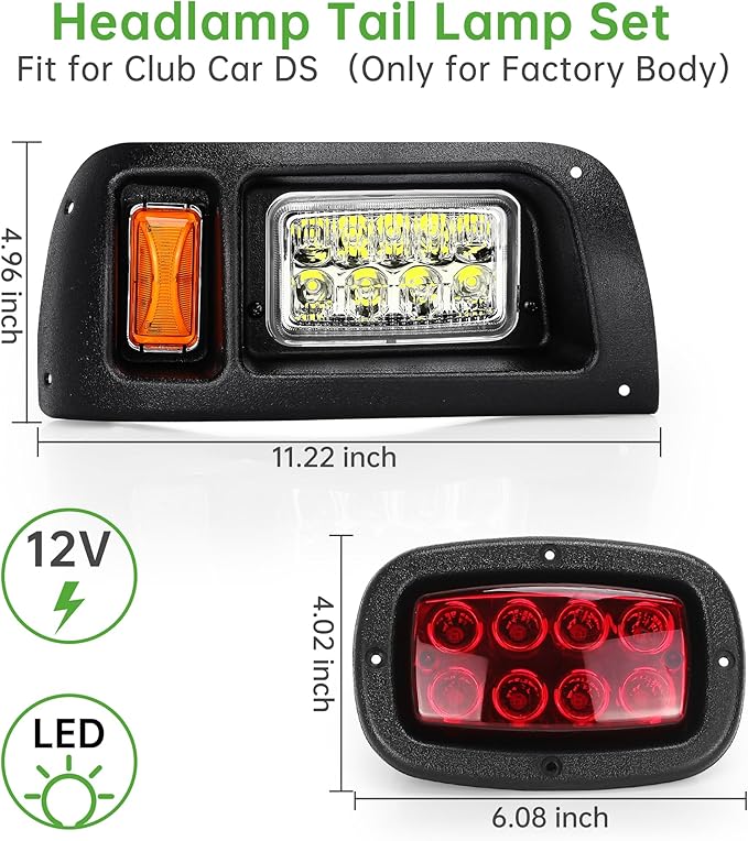 10L0L Club Car DS Headlight Kit - 12V Headlight and Tail Light Kit With Upgrade Harness with Turn Signal Brake Light and Horn Wire