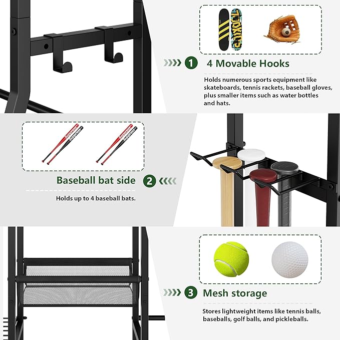 Sonyabecca Garage Sports Equipment Organizer, Golf Bag Storage Rack, Organizer for 2 Golf Bag, Indoor/Outdoor Ball Storage Bins for Toy Sports Gear Storage, Ideal for Home, Garage, Club, Basement