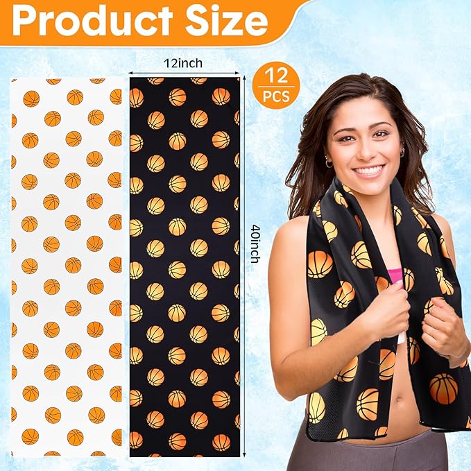 FuWeave 12 Pcs Cooling Towel 40 x 12 Inch Basketball Baseball Football Volleyball Soccer Softball Microfiber Fast Drying Towel for Gift Women Men