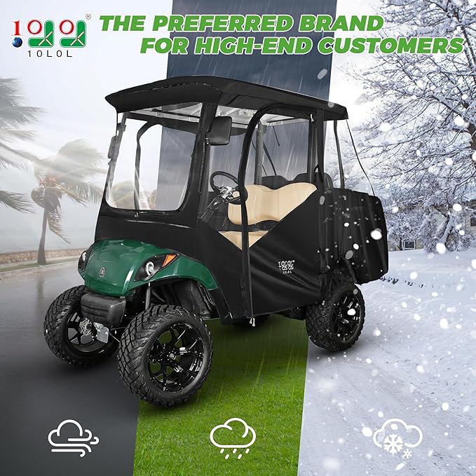 10L0L Golf Cart Driving Enclosure 2/4 Passenger for Yamaha G14 G16 G22 G29 Drive2 with Heavy Duty Zipper,600D Golf Cart Rain Cover Driving Covers with Roll-up Windshield, 4-Sided Clear Window