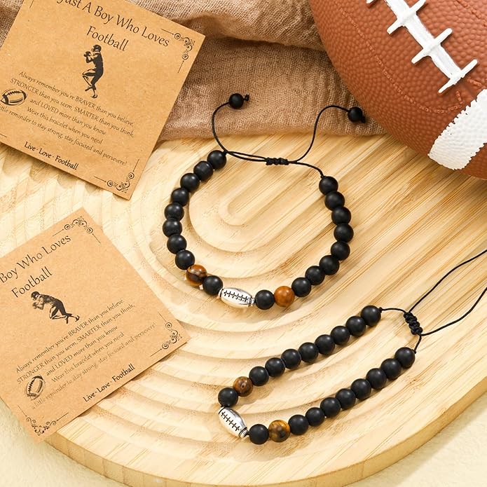 12 Set Sport Adjustable Beaded Bracelets Gifts Football Softball Soccer Volleyball Golf Basketball Hockey Bracelets for Women Men Adjustable Beaded Accessories